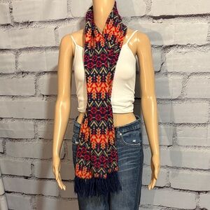 Vintage 1970’s Style Print Scarf With Fringe 9”X 78”